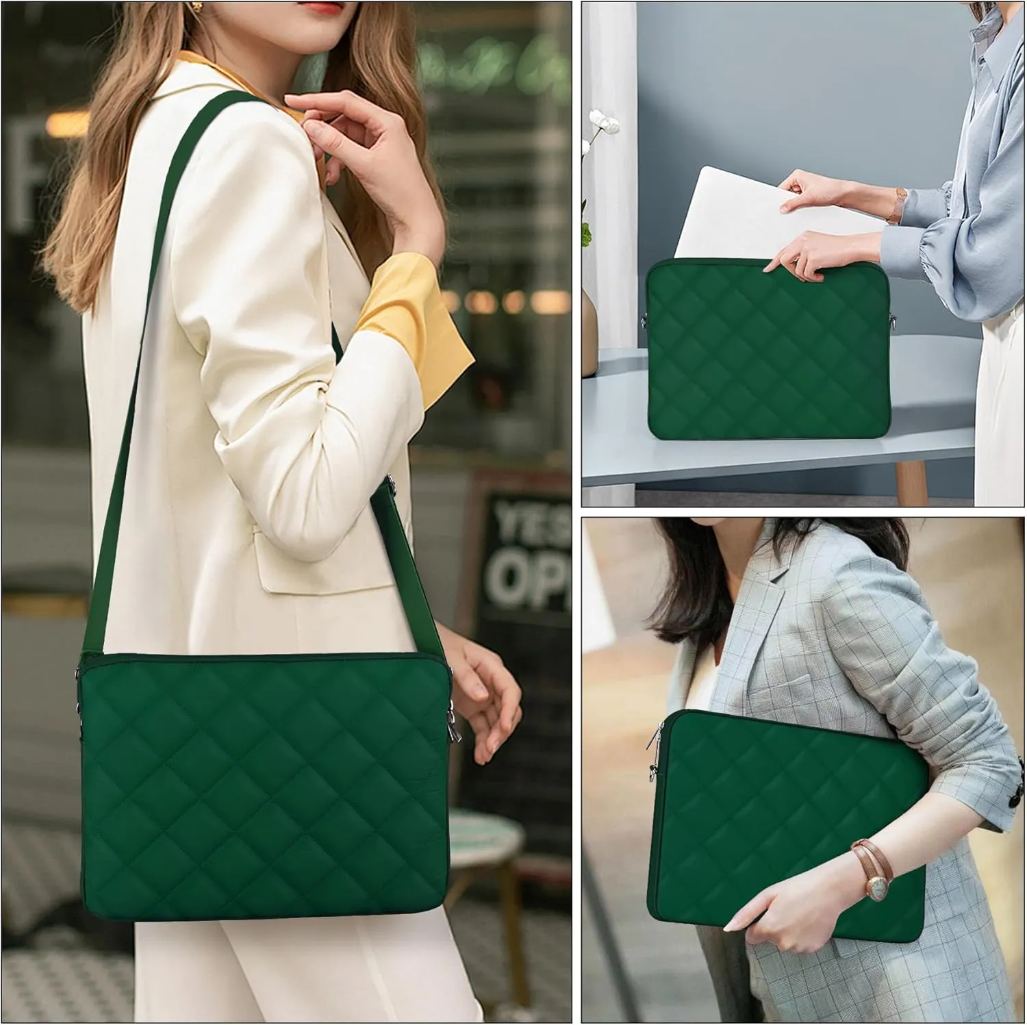 Puffy Quilted Laptop Sleeve with a Removable Shoulder Strap Compatible with MacBook Air 15 inch M2 A2941 2023/Pro 15 A1990 A1707, 15 Surface Laptop 5/4/3,Dell XPS 15,HP Stream 14 inch