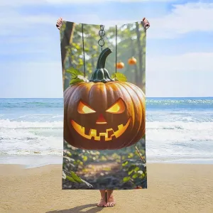 Pumpkin Lantern in The Woods Beach Towel Oversized Beach Blanket Quick Drying Pool Towels 31x63 Inches Waterproof Sandproof Outdoor Travel Towel Summer Essentials for Travel, Camping, Hiking