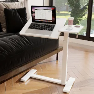 PUNCIA Adjustable Pneumatic Overbed Table with Wheels Split Top Tilting Bedside Bed Table with Tray Rolling Laptop Computer Standing Desk Cart Height 27"-40"