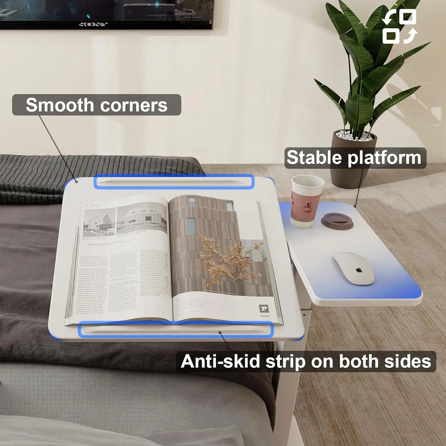 PUNCIA Adjustable Pneumatic Overbed Table with Wheels Split Top Tilting Bedside Bed Table with Tray Rolling Laptop Computer Standing Desk Cart Height 27"-40"