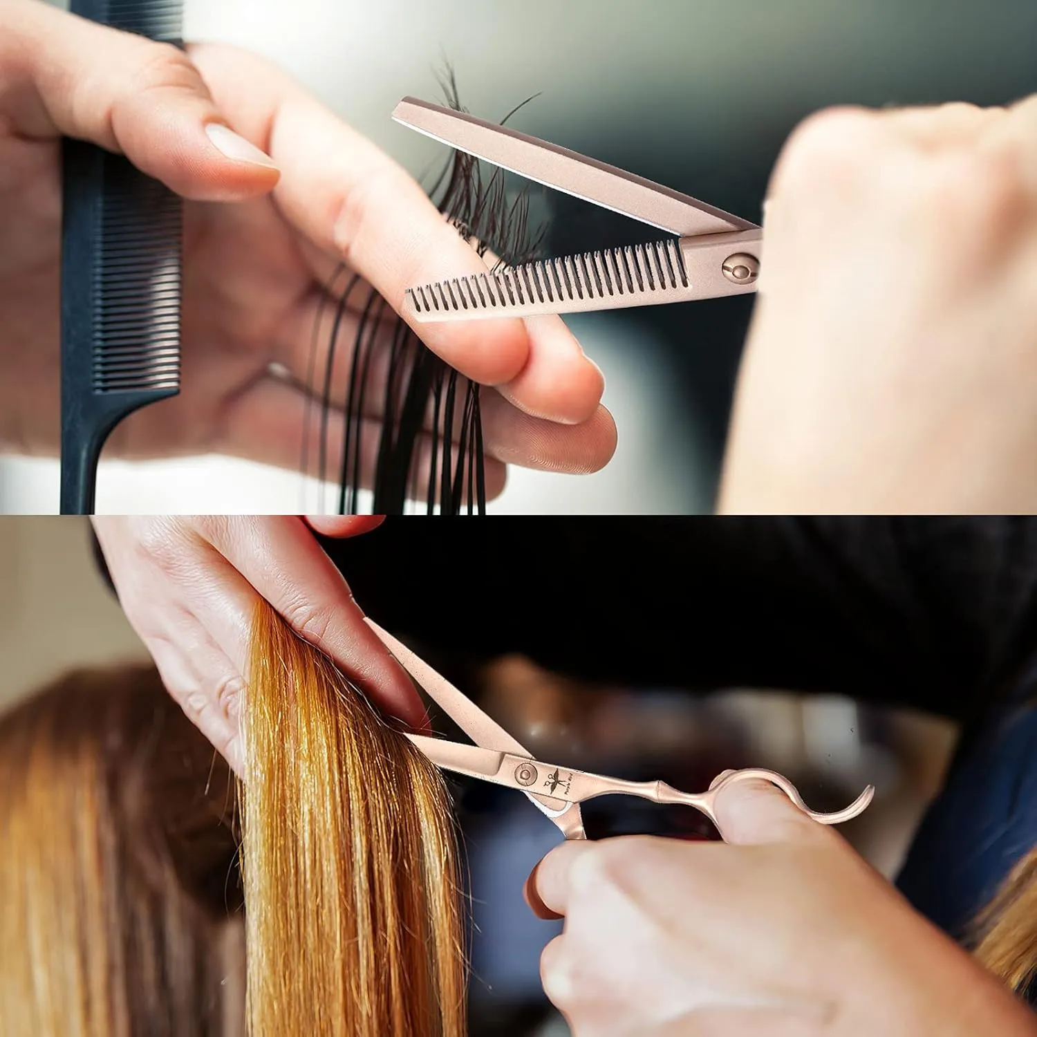 PURPLEBIRD Hair Cutting Scissors Thinning Shear Set Professional Barber 6 inch Texturizing Blending Shear Razor Edge Haircut Styling Kit for Men, Women, and Kids, Japanese Stainless Steel, Rose Gold