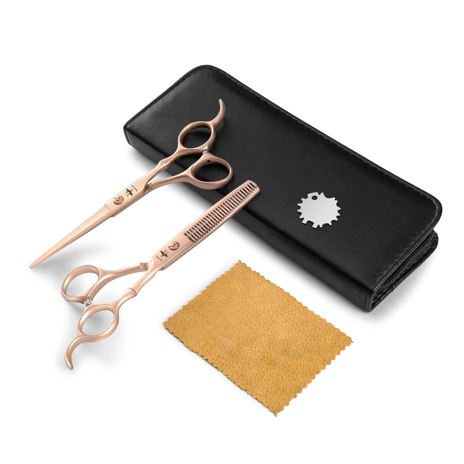 PURPLEBIRD Hair Cutting Scissors Thinning Shear Set Professional Barber 6 inch Texturizing Blending Shear Razor Edge Haircut Styling Kit for Men, Women, and Kids, Japanese Stainless Steel, Rose Gold