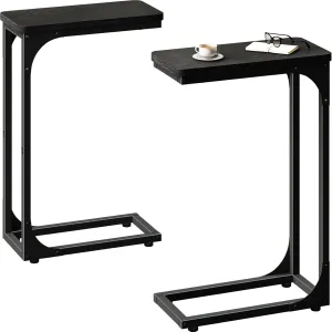 QEEIG Narrow C Shaped Side Table Set of 2 Living Room Sets Slim Couch Tray Tables Skinny Thin Small Modern 7 inch Width, Black (017-18B)