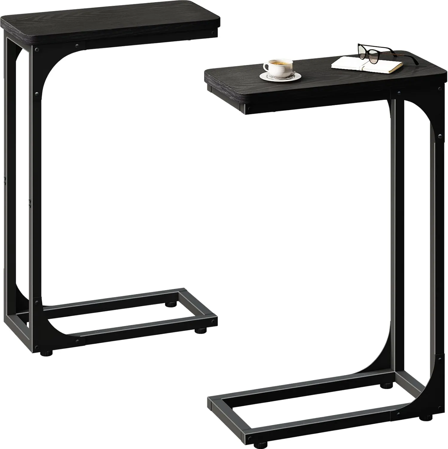 QEEIG Narrow C Shaped Side Table Set of 2 Living Room Sets Slim Couch Tray Tables Skinny Thin Small Modern 7 inch Width, Black (017-18B)