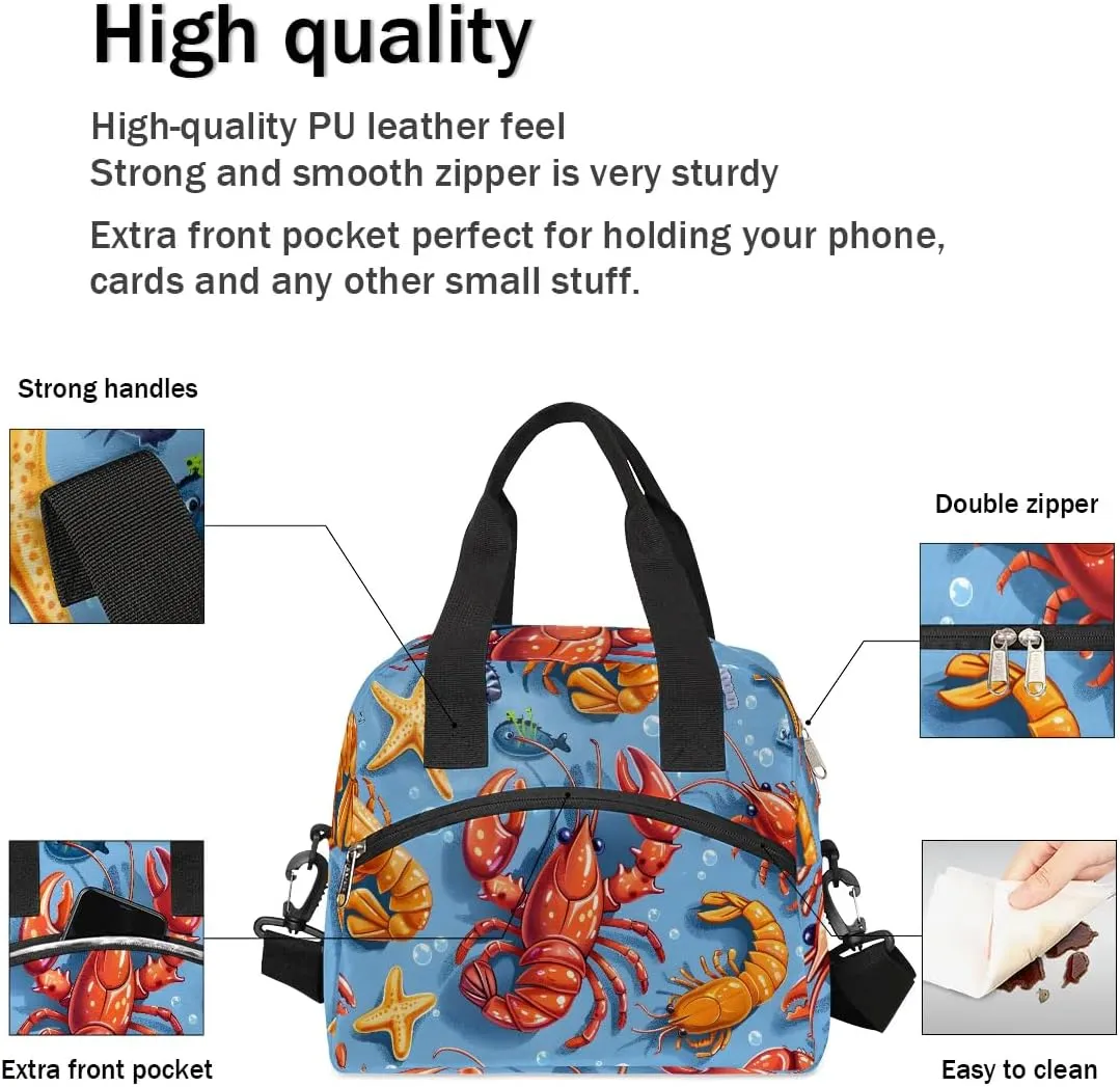 QsirBC Lovely Crayfish Lunch Tote Insulated Lunch Bag Adult Bags with Strap Women Men Reusable Cooler Lunch Box for Work Picnic Travel Shopping Beach