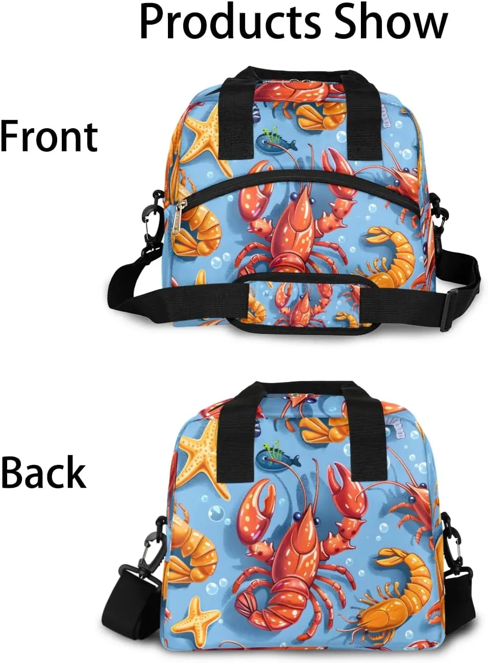 QsirBC Lovely Crayfish Lunch Tote Insulated Lunch Bag Adult Bags with Strap Women Men Reusable Cooler Lunch Box for Work Picnic Travel Shopping Beach