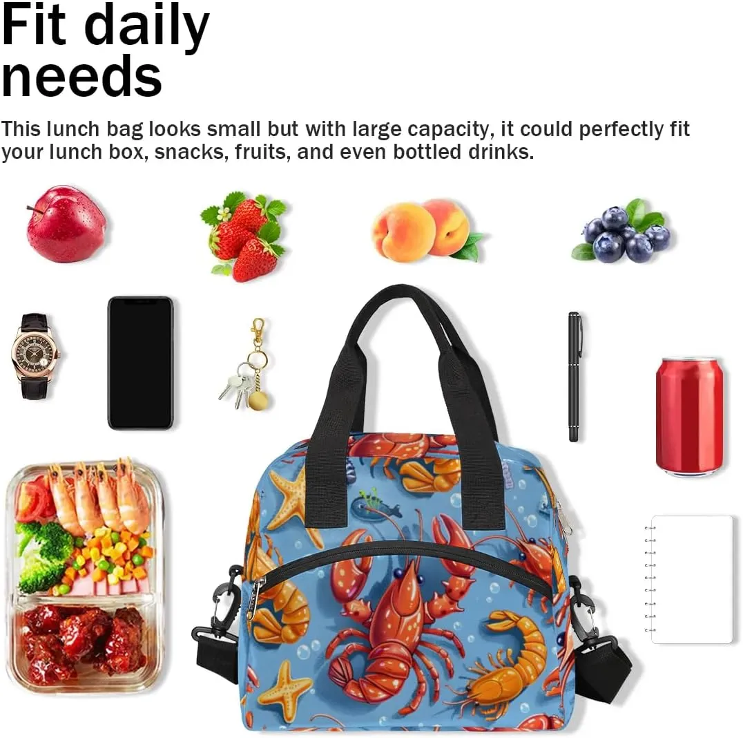QsirBC Lovely Crayfish Lunch Tote Insulated Lunch Bag Adult Bags with Strap Women Men Reusable Cooler Lunch Box for Work Picnic Travel Shopping Beach