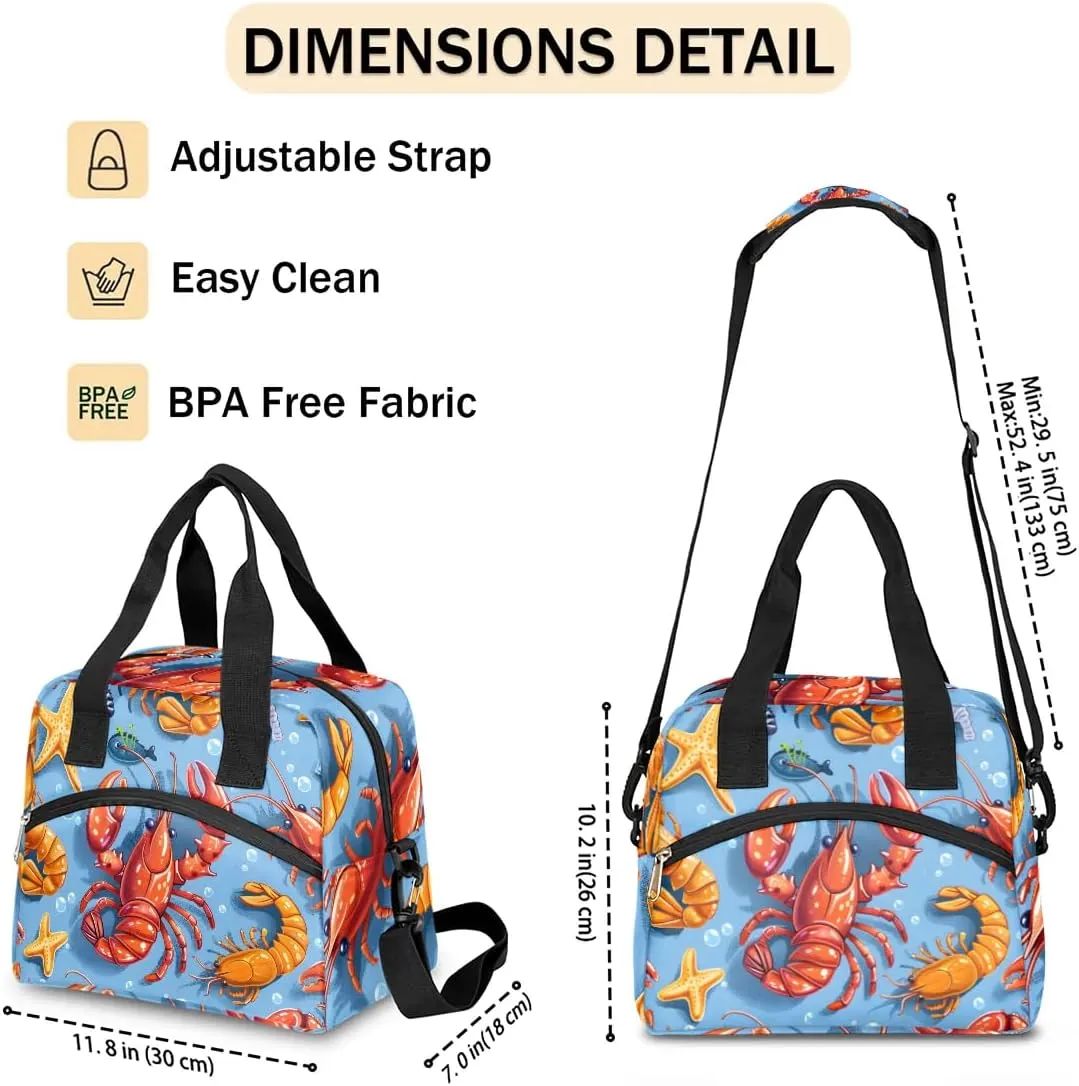 QsirBC Lovely Crayfish Lunch Tote Insulated Lunch Bag Adult Bags with Strap Women Men Reusable Cooler Lunch Box for Work Picnic Travel Shopping Beach