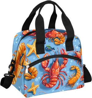 QsirBC Lovely Crayfish Lunch Tote Insulated Lunch Bag Adult Bags with Strap Women Men Reusable Cooler Lunch Box for Work Picnic Travel Shopping Beach
