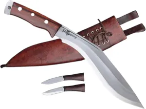 QT Gurkha Afghan Kukri Knife Afghan Fixed Blade 11 IN Carbon Steel Khukuri Sheath & 2 Knives Handmade In Nepal
