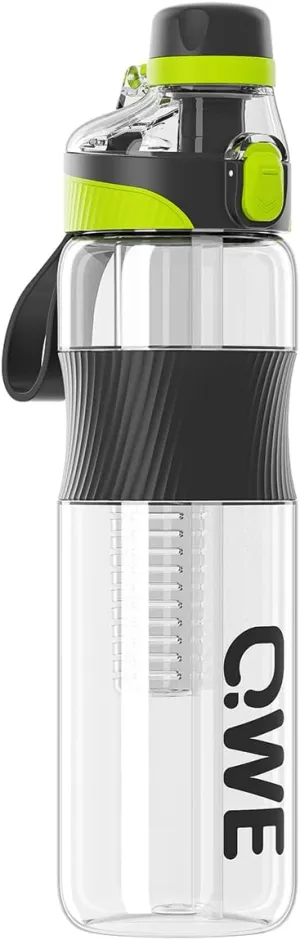 QWE Sports Water Bottle Large Capacity with Carry Handle,double drinking,high-capacity,33.8oz,Heat-resisting,Reusable,tritan BPA Free,Perfect for Travel, School, Outdoors, Cycling and Gym (Black)