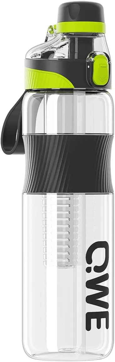 QWE Sports Water Bottle Large Capacity with Carry Handle,double drinking,high-capacity,33.8oz,Heat-resisting,Reusable,tritan BPA Free,Perfect for Travel, School, Outdoors, Cycling and Gym (Black)