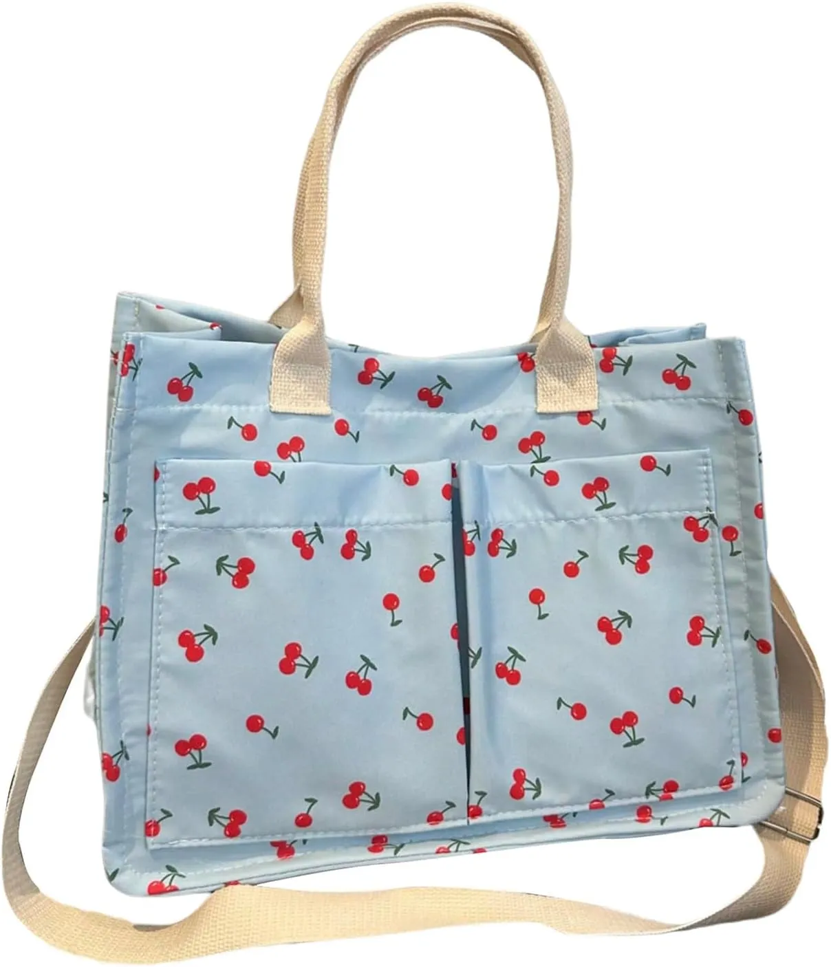 QWINEE Women's Cute Strawberry Tote Bag Double Handle Large Capacity Handbag with Adjustable Strap