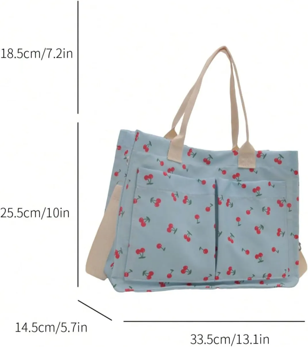 QWINEE Women's Cute Strawberry Tote Bag Double Handle Large Capacity Handbag with Adjustable Strap