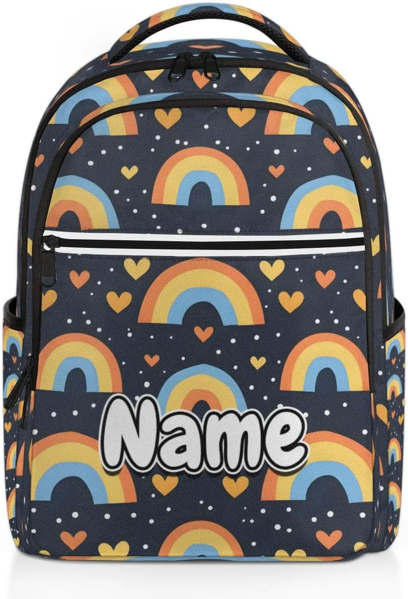Rainbow Cartoon Print Personalized Laptop Backpack with Name Custom Shoulder Bags for Women Men Waterproof Travel Casual Daypack Laptop Bag Gifts 16.1in