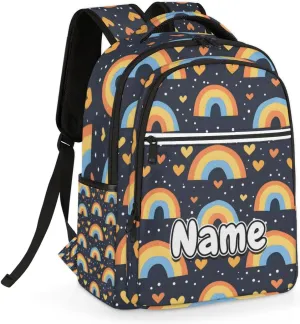 Rainbow Cartoon Print Personalized Laptop Backpack with Name Custom Shoulder Bags for Women Men Waterproof Travel Casual Daypack Laptop Bag Gifts 16.1in