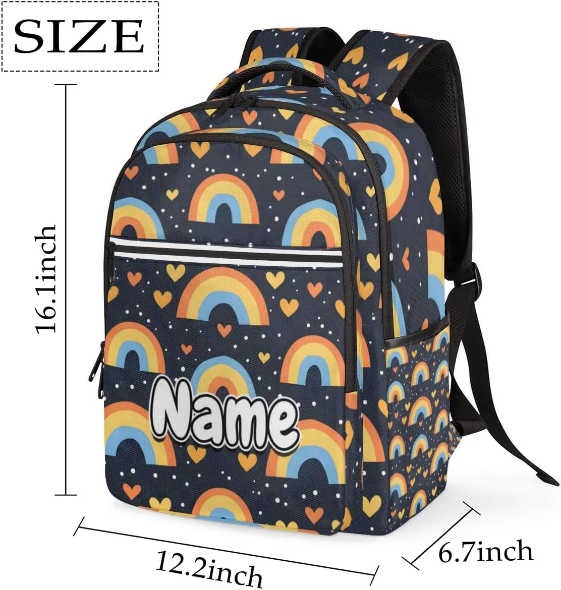 Rainbow Cartoon Print Personalized Laptop Backpack with Name Custom Shoulder Bags for Women Men Waterproof Travel Casual Daypack Laptop Bag Gifts 16.1in