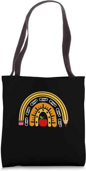 Rainbow Clip Ruler Heart School Teacher Tote Bag
