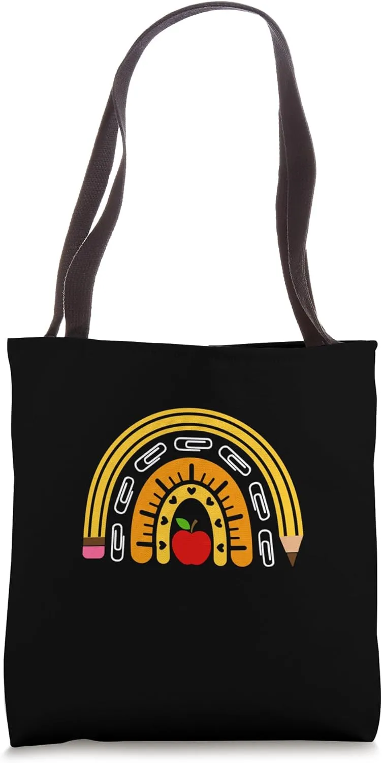 Rainbow Clip Ruler Heart School Teacher Tote Bag
