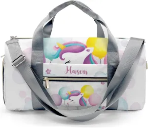 Rainbow Unicorn Cloud Stars Balloon Personalized Duffel Bag,Custom Travel Gym Bag with Name,Waterproof Sports Overnight Bag with Shoe Compartment & Shoulder Strap