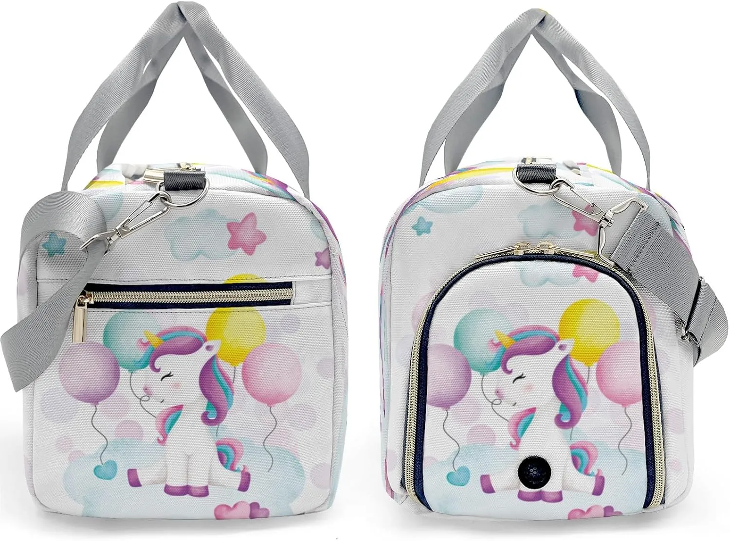 Rainbow Unicorn Cloud Stars Balloon Personalized Duffel Bag,Custom Travel Gym Bag with Name,Waterproof Sports Overnight Bag with Shoe Compartment & Shoulder Strap