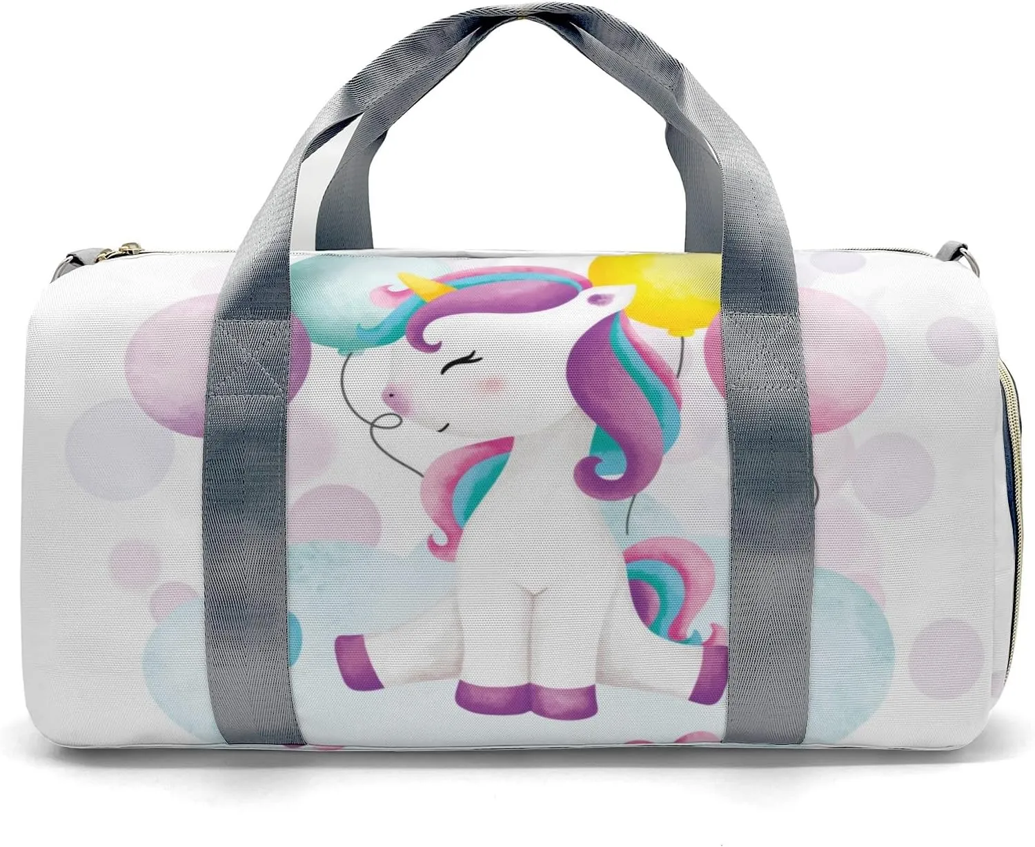 Rainbow Unicorn Cloud Stars Balloon Personalized Duffel Bag,Custom Travel Gym Bag with Name,Waterproof Sports Overnight Bag with Shoe Compartment & Shoulder Strap