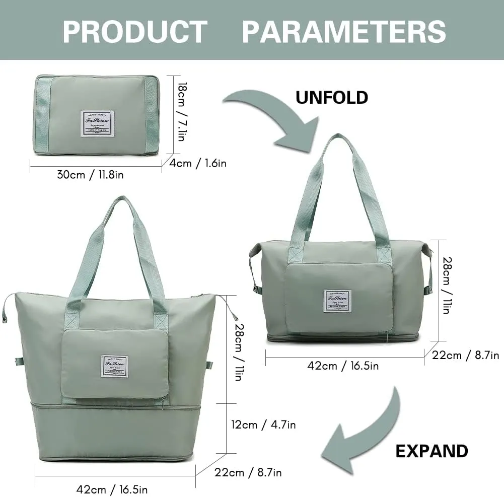 Ranslen Large Capacity Folding Travel Bag,Expansion Travel Duffel Bag with Dry and Wet Separation Portable Travel Duffel Bag