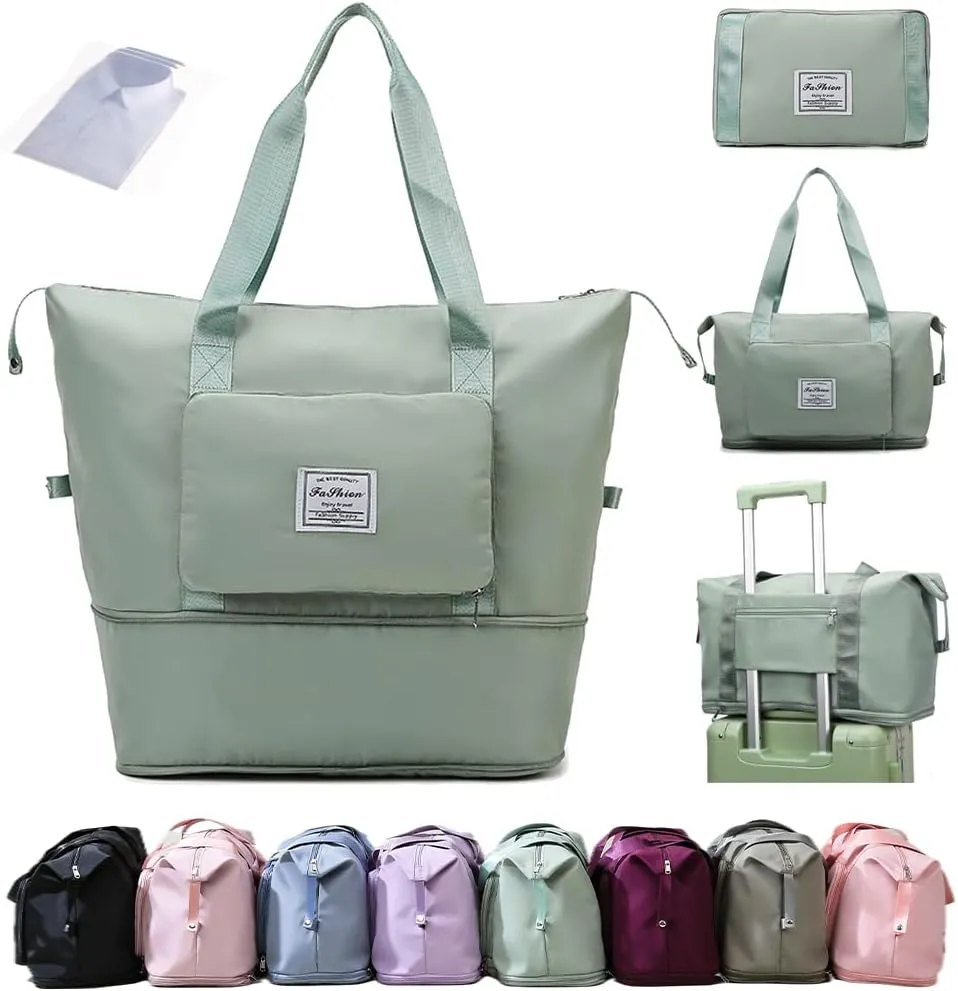 Ranslen Large Capacity Folding Travel Bag,Expansion Travel Duffel Bag with Dry and Wet Separation Portable Travel Duffel Bag