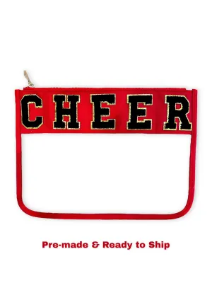 READY TO SHIP- Cheer Gift - Cheer Team, Cheer Mom Nylon Bag, Cosmetic Bag -Glitter Varsity Letter Patches Makeup Clear Snacks Pouch