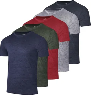 Real Essentials 5 Pack: Men’s Short Sleeve Dry Fit Active Crew Neck T Shirt - Athletic Running Gym Workout Tee Tops