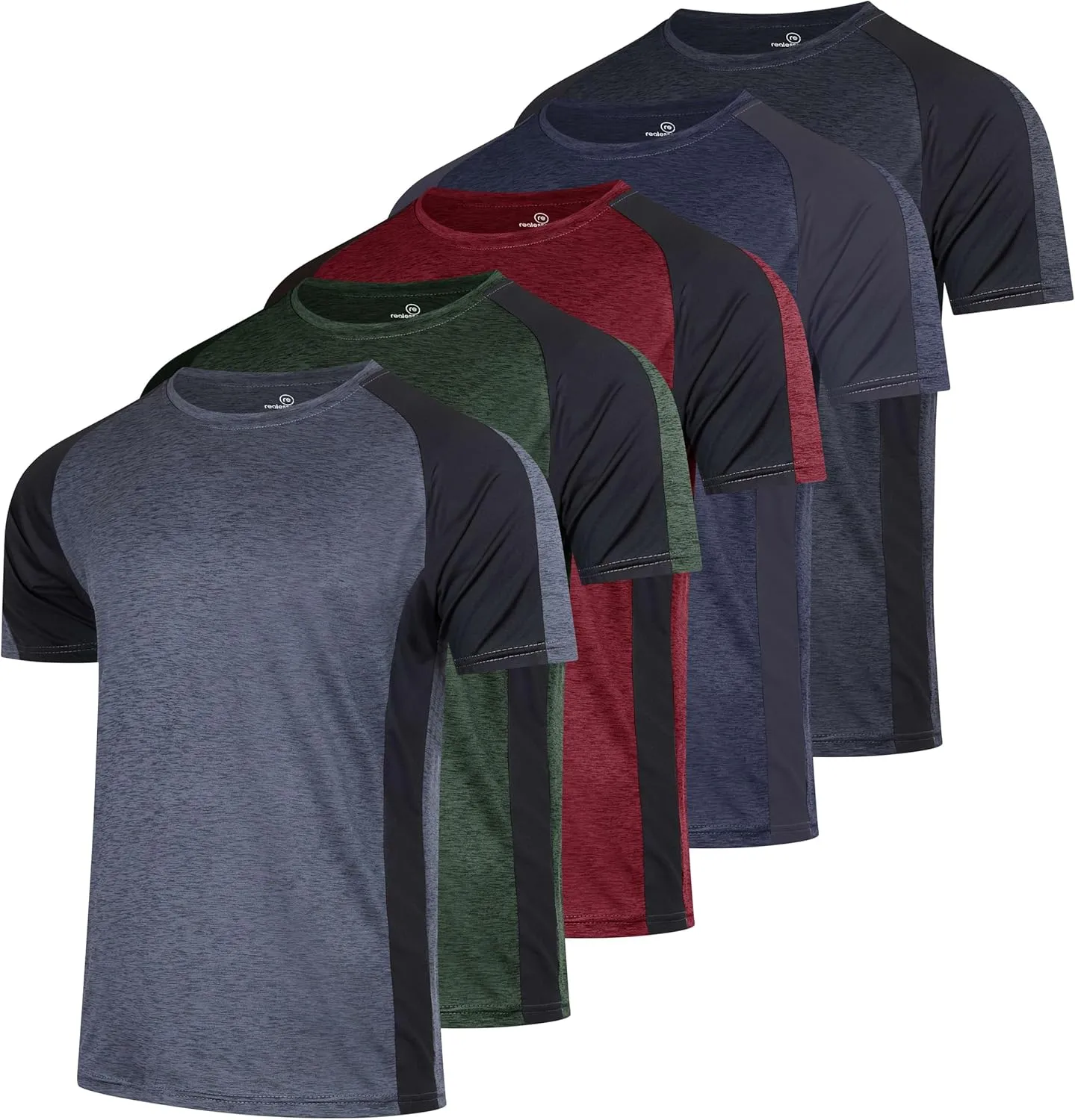 Real Essentials 5 Pack: Men’s Short Sleeve Dry Fit Active Crew Neck T Shirt - Athletic Running Gym Workout Tee Tops