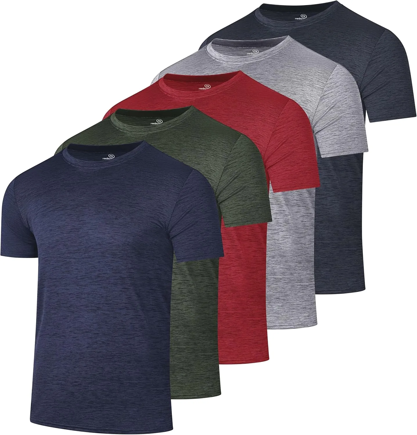 Real Essentials 5 Pack: Men’s Short Sleeve Dry Fit Active Crew Neck T Shirt - Athletic Running Gym Workout Tee Tops