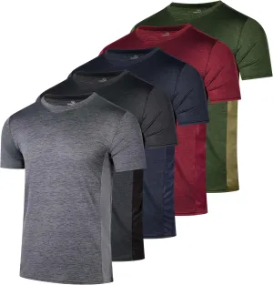 Real Essentials 5 Pack: Men’s Short Sleeve Dry Fit Active Crew Neck T Shirt - Athletic Running Gym Workout Tee Tops