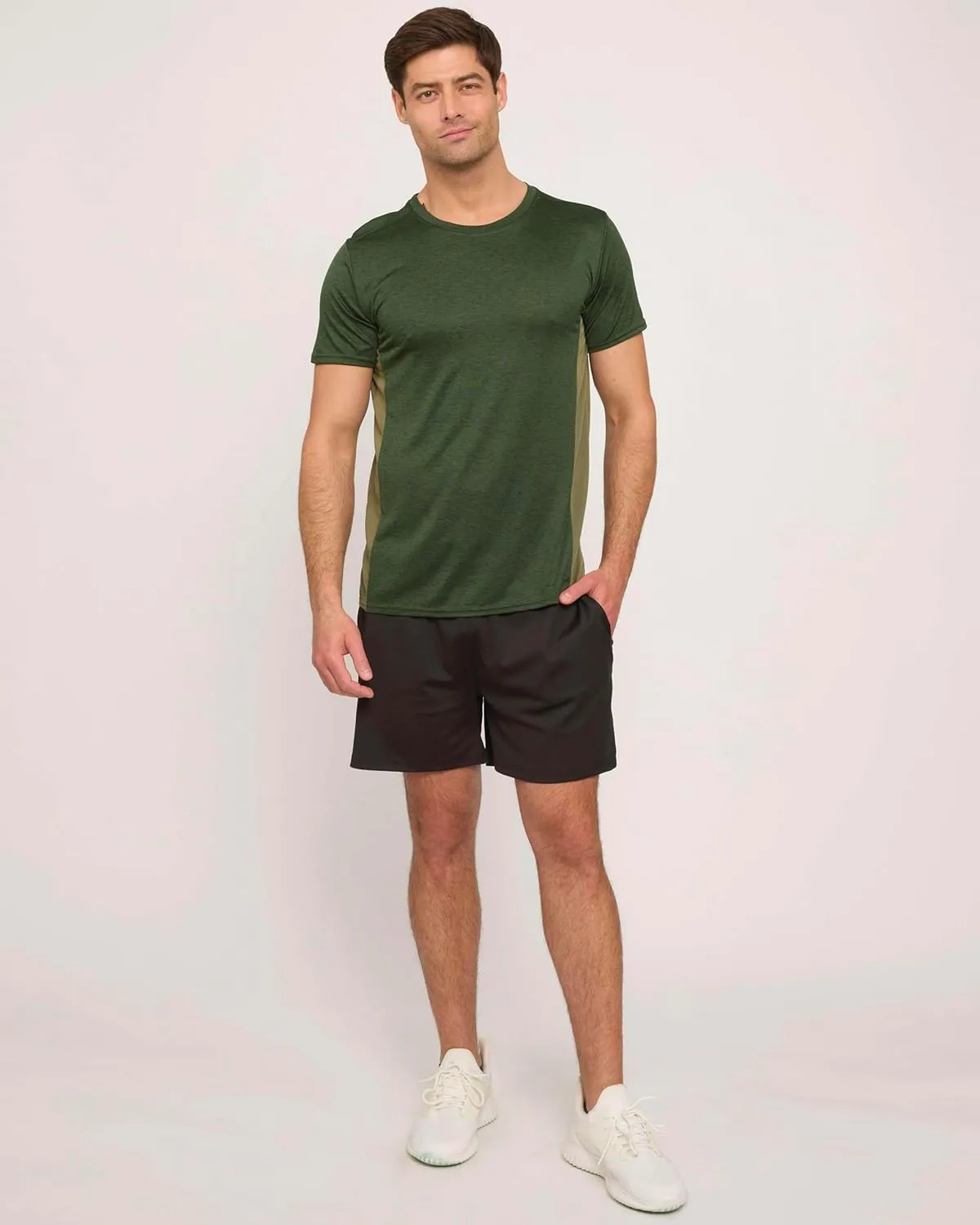 Real Essentials 5 Pack: Men’s Short Sleeve Dry Fit Active Crew Neck T Shirt - Athletic Running Gym Workout Tee Tops