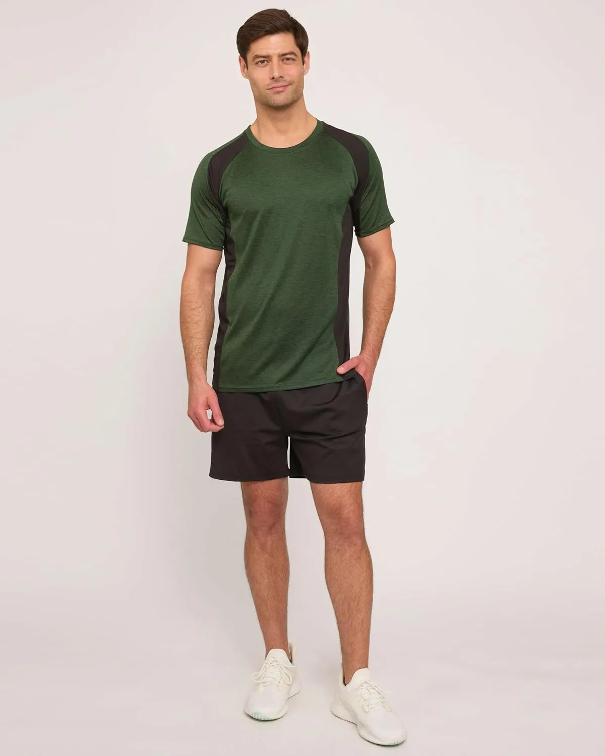 Real Essentials 5 Pack: Men’s Short Sleeve Dry Fit Active Crew Neck T Shirt - Athletic Running Gym Workout Tee Tops