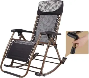 Recliner Chair Rocking Rocker Deck Garden Adjustable Waterproof Patio Recliner Outdoor Leisure Camping Chair Sun Lounger-A
