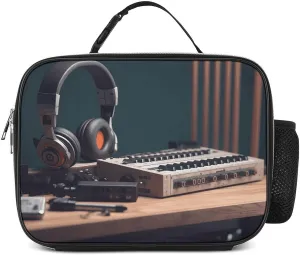 Recorder with Headphones Lunch Bag Insulated Reusable Cooler Lunch Box Detachable Handle Meal Tote Bag for Work Office Travel