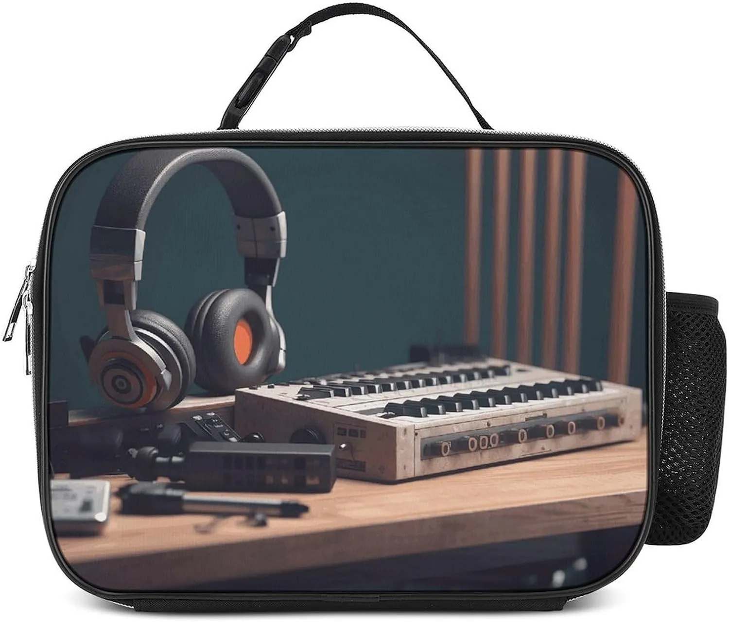 Recorder with Headphones Lunch Bag Insulated Reusable Cooler Lunch Box Detachable Handle Meal Tote Bag for Work Office Travel