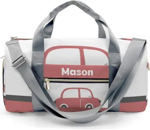 Red Car Personalized Duffel Bag,Custom Travel Gym Bag with Name,Waterproof Sports Overnight Bag with Shoe Compartment & Shoulder Strap