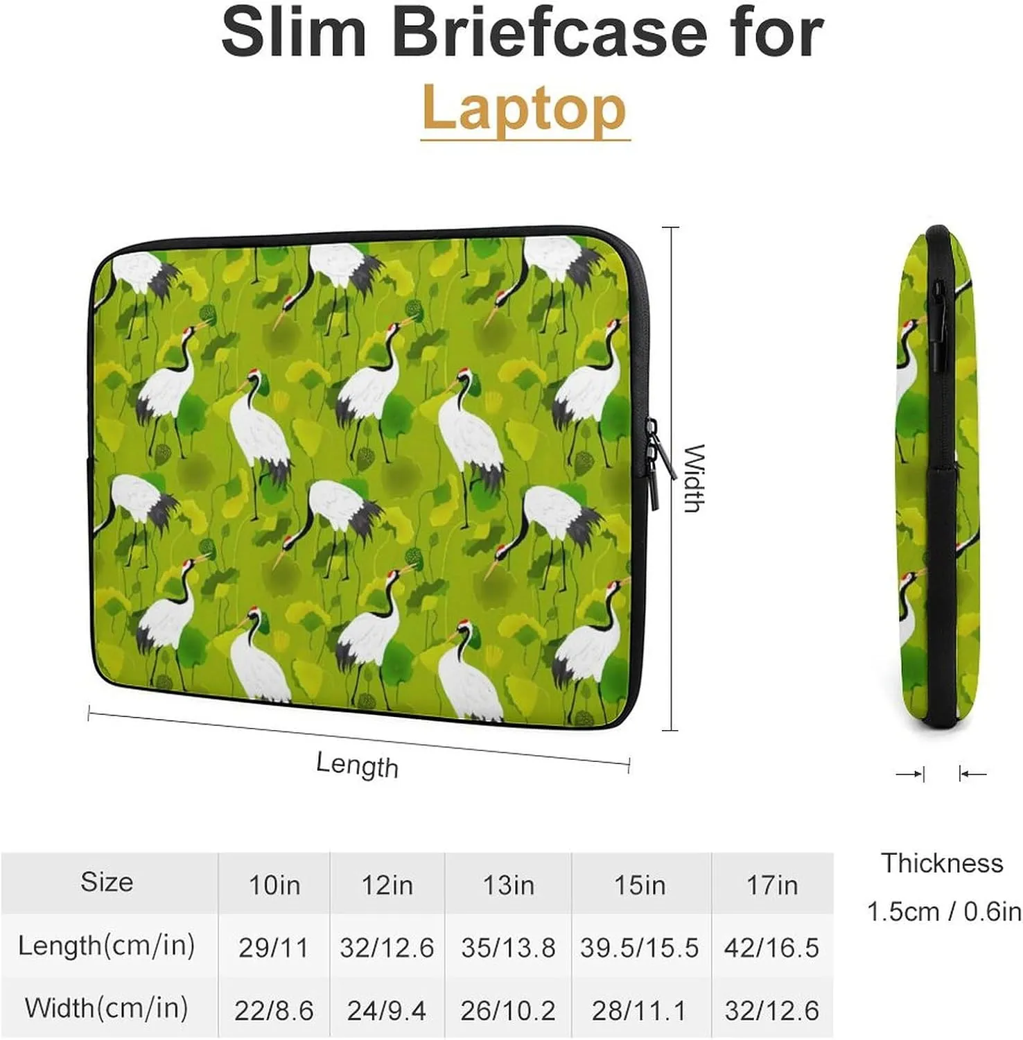 Red-Crowned Crane Birds Laptop Bag Travel Notebook Laptops Sleeve 15inch for Men Women Computer Shockproof Storage Bag Business Trip Camping Organizer Protective Zipper Carry Case