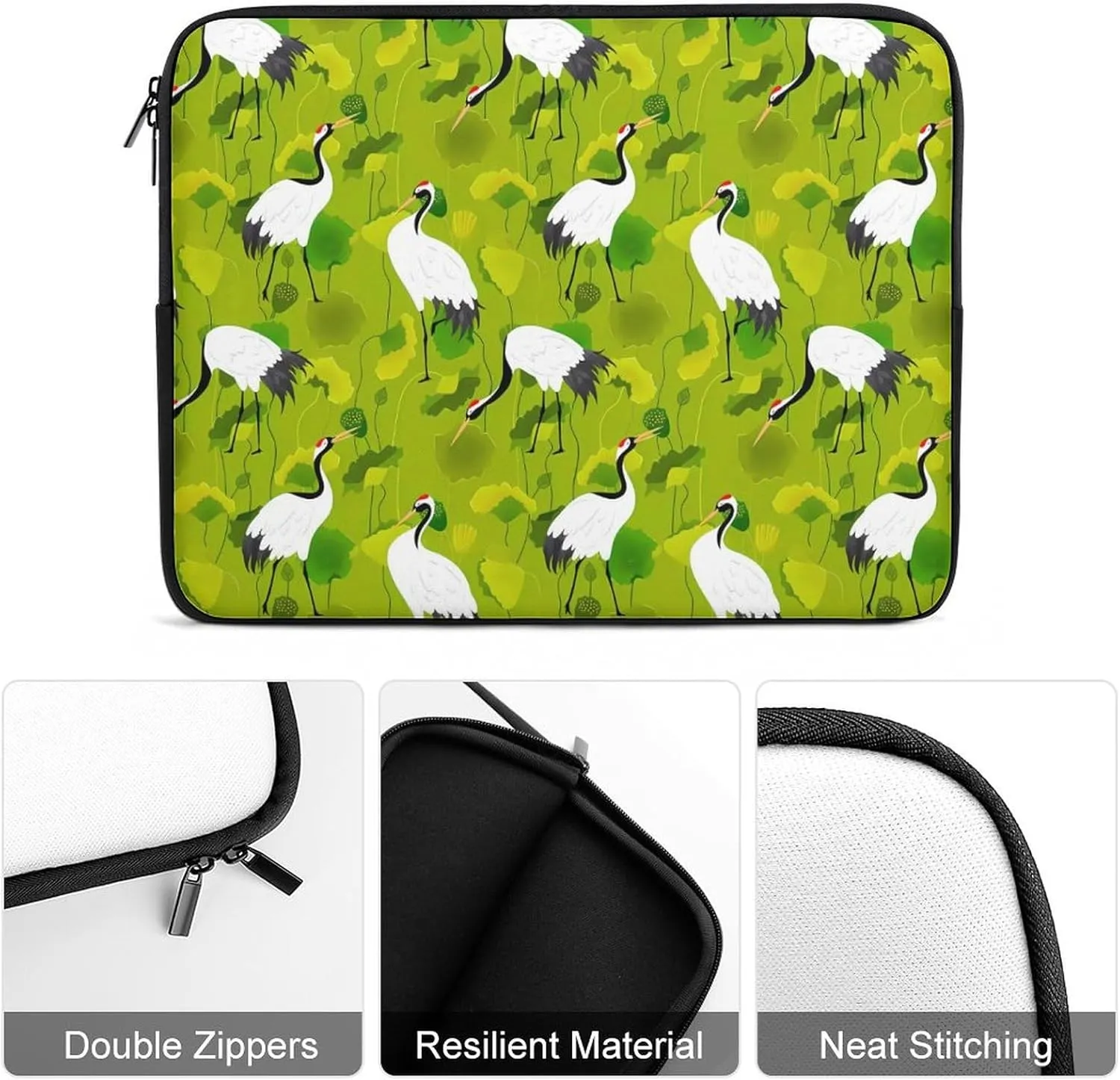 Red-Crowned Crane Birds Laptop Bag Travel Notebook Laptops Sleeve 15inch for Men Women Computer Shockproof Storage Bag Business Trip Camping Organizer Protective Zipper Carry Case