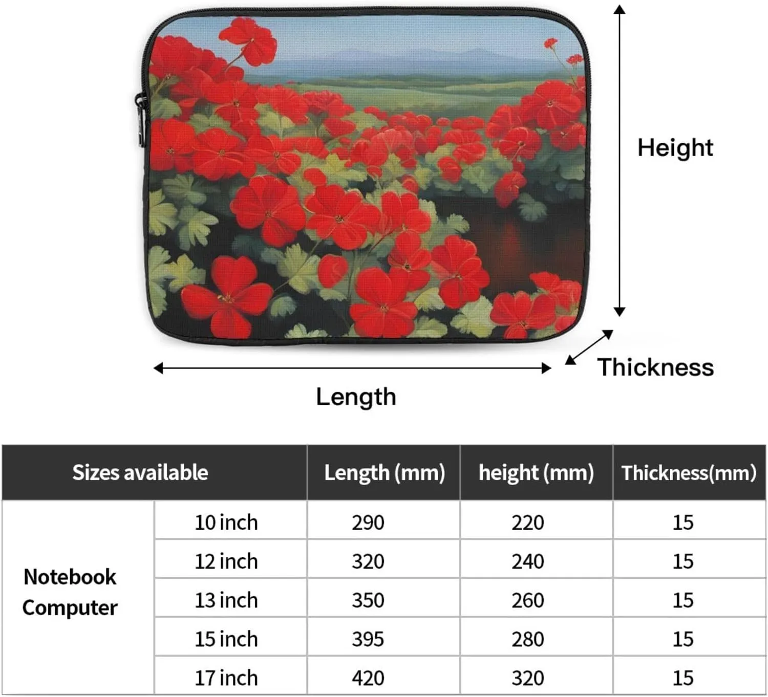 Red Geranium Potted Plant Pattern Shockproof Portable Laptop 17 inch Sleeve Bag for Men and Women - Ideal for Business Travel, School, and Daily Use