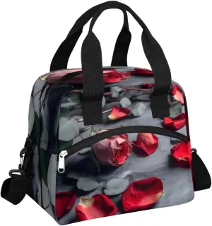 Red Rose Floral Lunch Bag - Reusable, Leak Proof, Insulated, Large Capacity, Adjustable Shoulder Strap