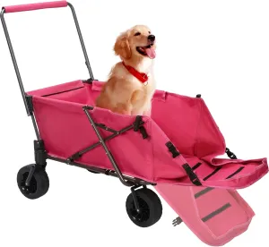 REDCAMP Folding Dog Wagon Cart with Extendable Rear End Heavy Duty, 220L Large Collapsible Utility Cart Dog Stroller with Tailgate for Sports Shopping Pet, Pink