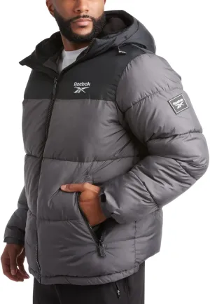 Reebok Mens Puffer Jacket - Heavyweight Quilted Mens Jacket with Wide Hood - Weather Resistant Winter Jackets for Men (S-XL)
