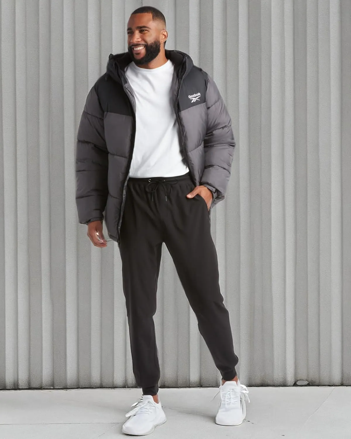 Reebok Mens Puffer Jacket - Heavyweight Quilted Mens Jacket with Wide Hood - Weather Resistant Winter Jackets for Men (S-XL)