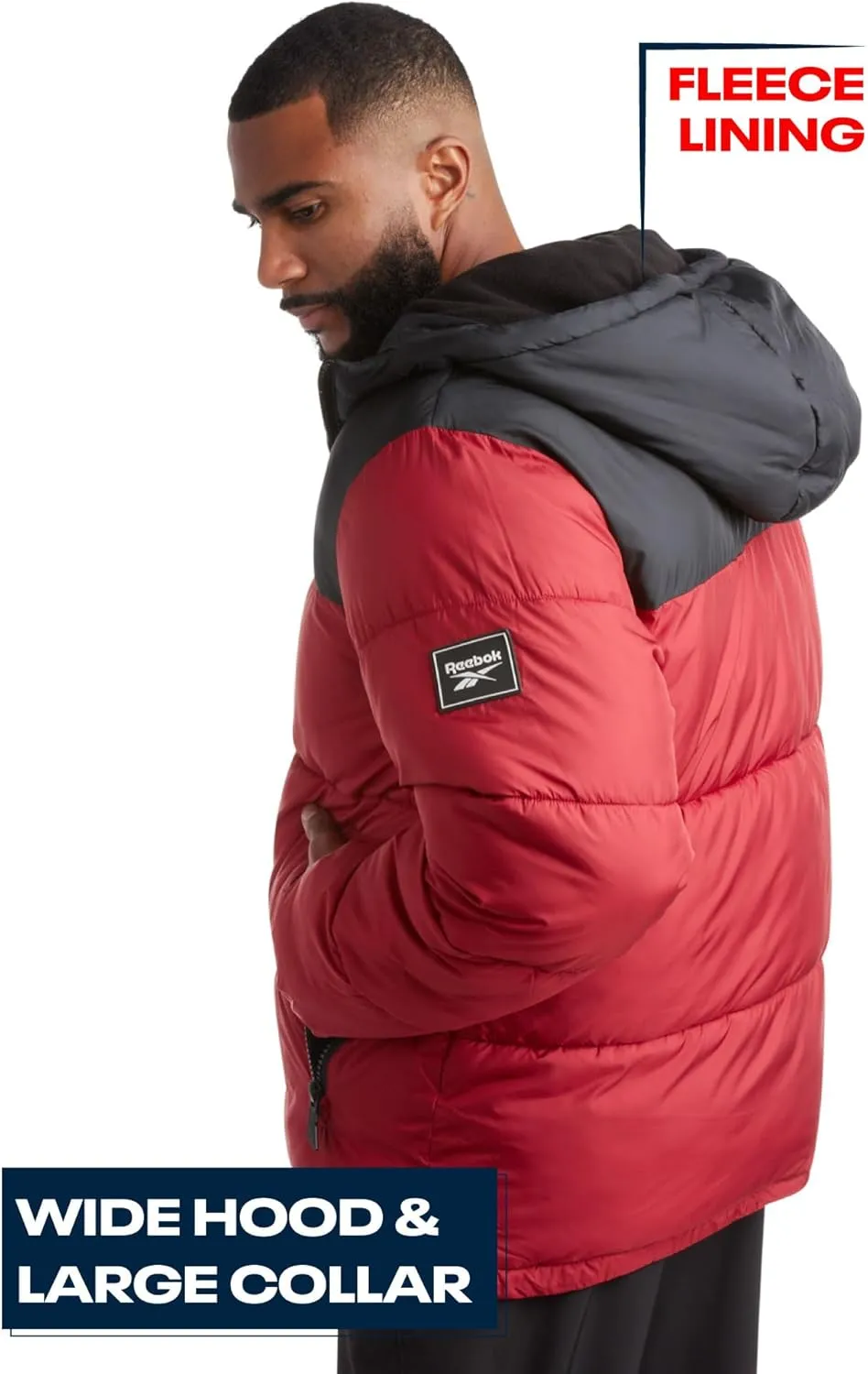 Reebok Mens Puffer Jacket - Heavyweight Quilted Mens Jacket with Wide Hood - Weather Resistant Winter Jackets for Men (S-XL)