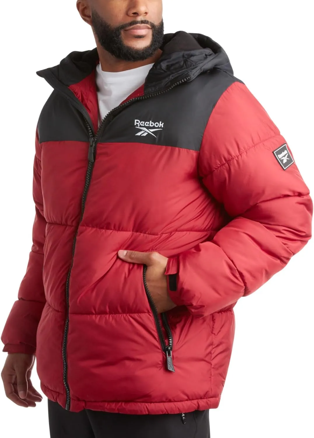 Reebok Mens Puffer Jacket - Heavyweight Quilted Mens Jacket with Wide Hood - Weather Resistant Winter Jackets for Men (S-XL)