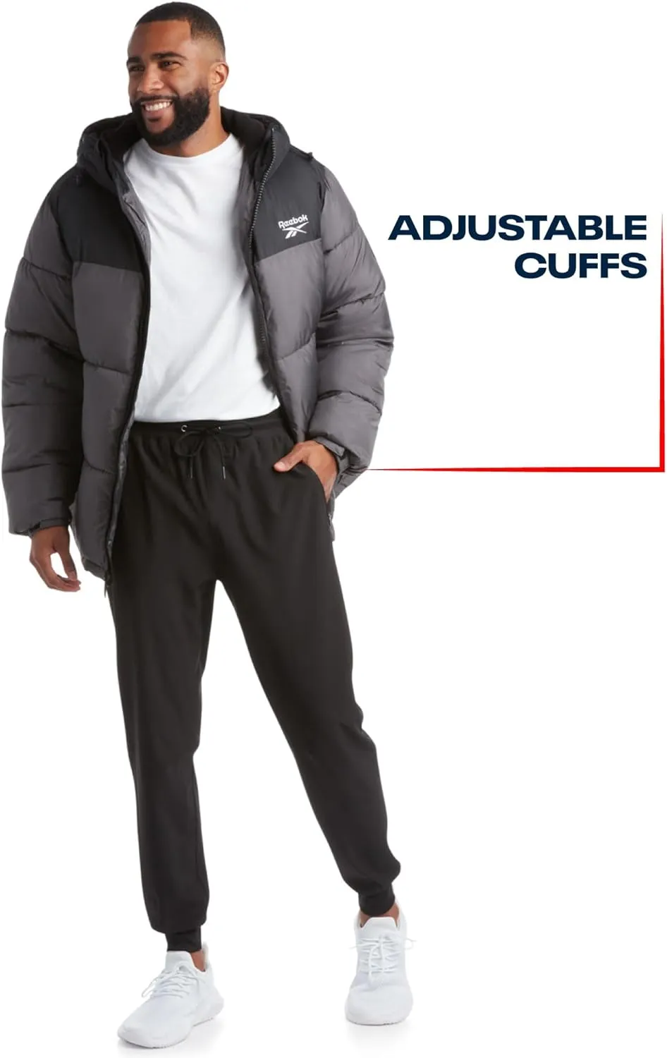 Reebok Mens Puffer Jacket - Heavyweight Quilted Mens Jacket with Wide Hood - Weather Resistant Winter Jackets for Men (S-XL)