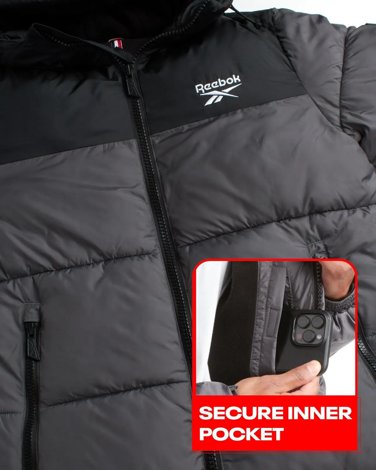 Reebok Mens Puffer Jacket - Heavyweight Quilted Mens Jacket with Wide Hood - Weather Resistant Winter Jackets for Men (S-XL)